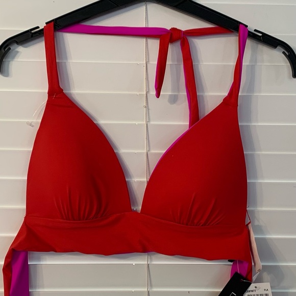NWOT La Blanca Reversible Padded Halter Bikini Top Pink/Red Size 10 - Picture 2 of 4